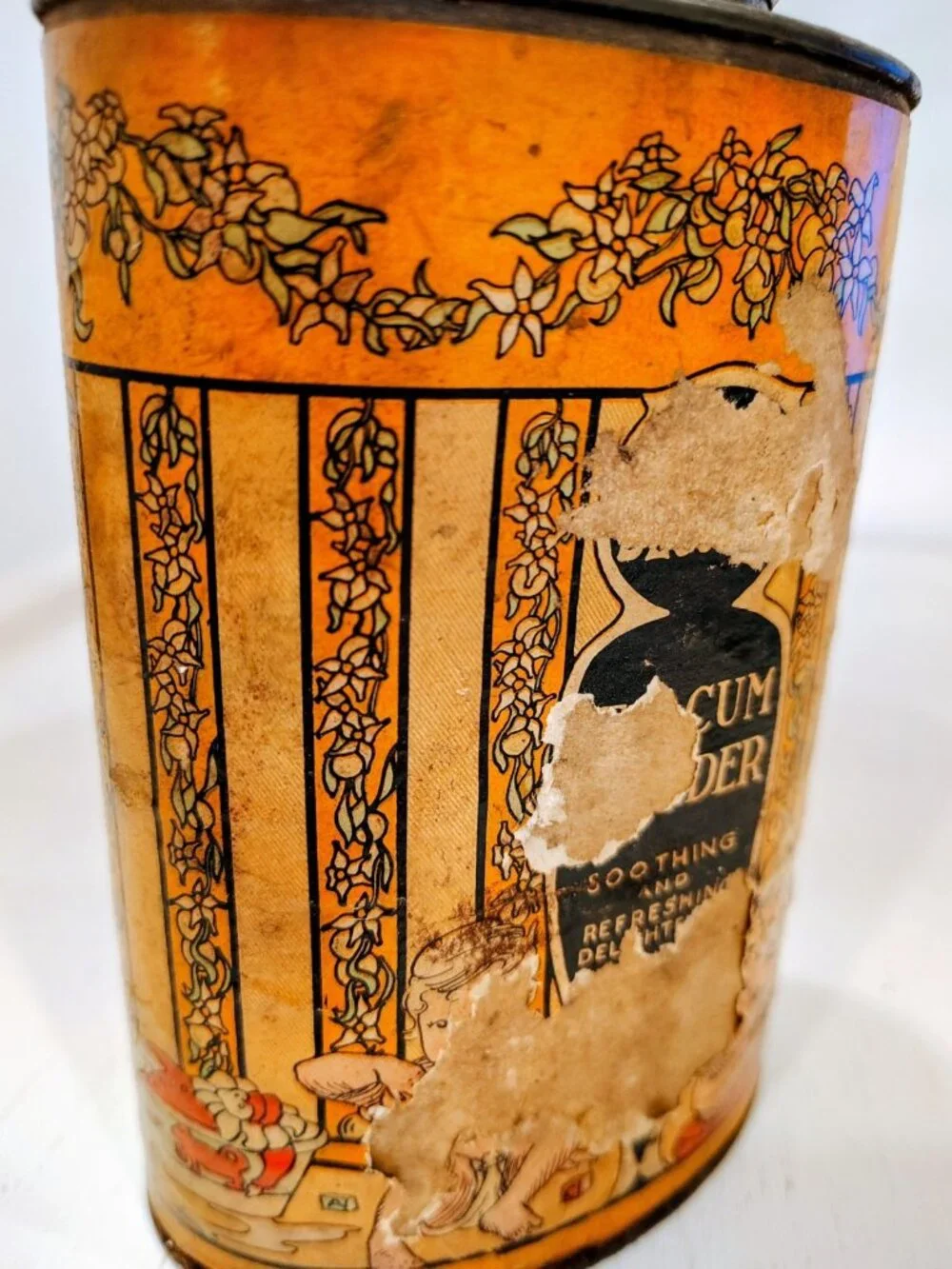 Vintage 1910-1920 Orange Blossom Talcum Powder Oval FULL Tin